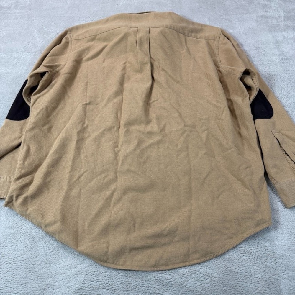 Brooks Brothers 1818 Flannel Shirt Mens XL Wool Blend Collar Elbow Patches Beige - Picture 8 of 8